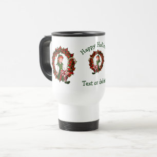 Girl Elf Wreath Personalised Christmas Holiday   Travel Mug