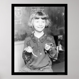 Girl Exhibiting Her Pet Snakes at School 1927 Poster