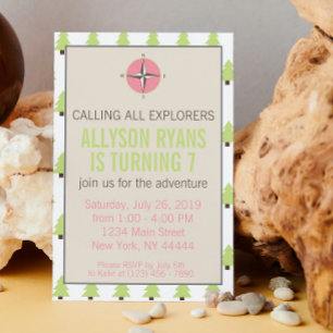 Girl Explorer, Nature, glamping Adventure birthday Invitation