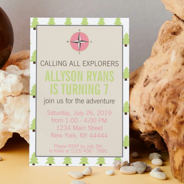 Girl Explorer, Nature, glamping Adventure birthday Invitation (Creator Uploaded)