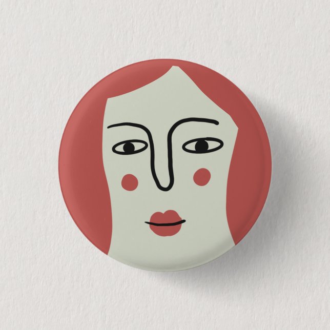 Girl face illustration 3 cm round badge (Front)