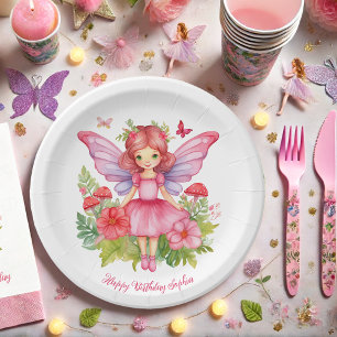 Girl Fairy First Birthday Party Cute Watercolor Paper Plate