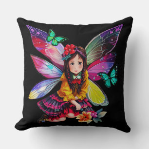 Girl Fairy with Large Wings and Butterflies Cushion