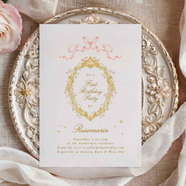 Girl Fairytale Princess Bow Pink Birthday Party Invitation (Creator Uploaded)