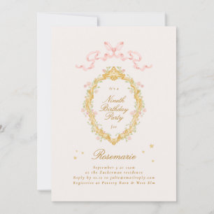 Girl Fairytale Princess Bow Pink Birthday Party Invitation