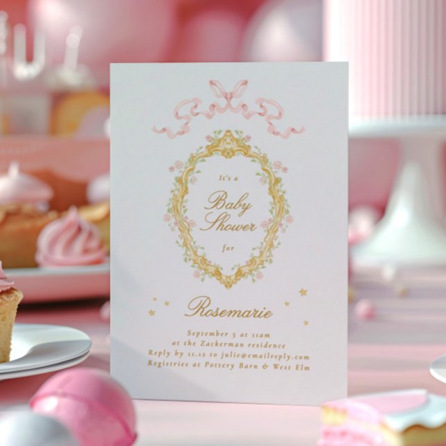 Girl Fairytale Princess Stars Bow Pink Baby Shower Invitation (Creator Uploaded)