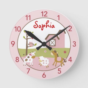 Girl Farm Animal Personalized Nursery Wall Clock