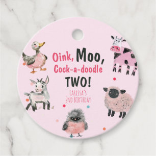 Girl Farm Animal Second Birthday Favour Tags