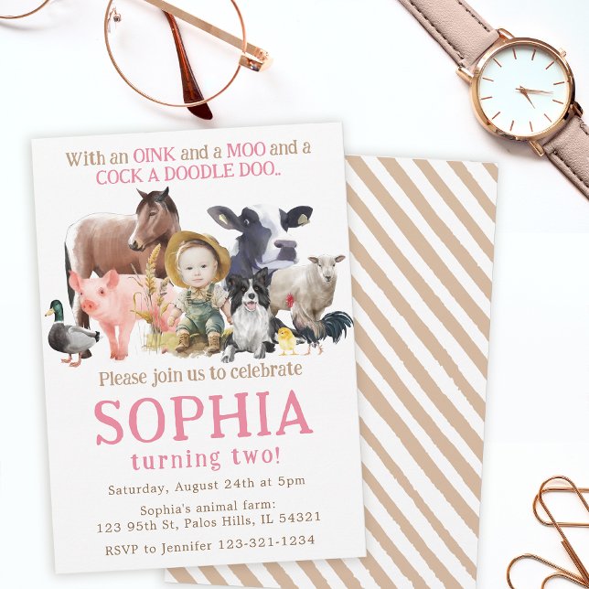 Girl farm animals Ranch Cow Horse birthday photo Invitation (Creator Uploaded)