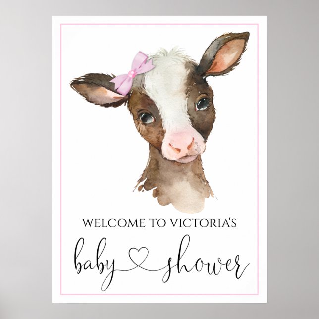Girl Farm Cow Baby Shower Signs (Front)