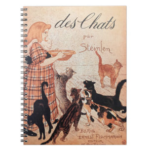 Girl Feeding Cats Vintage Steinlen Poster Notebook