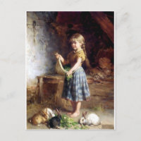 Girl feeding Rabbits Bunnies painting