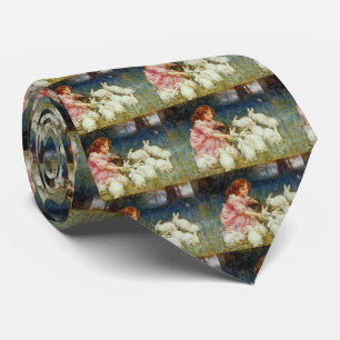 Girl feeding rabbits tie