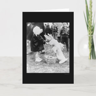 Girl Feeding the Easter Bunny 1929 Holiday Card