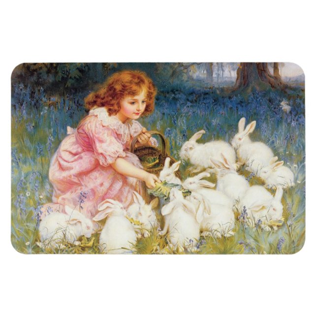 Girl Feeding the Rabbits (by Frederick Morgan) Magnet (Horizontal)