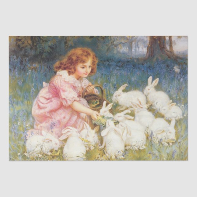 Girl Feeding the Rabbits (by Frederick Morgan) Tissue Paper (Front)