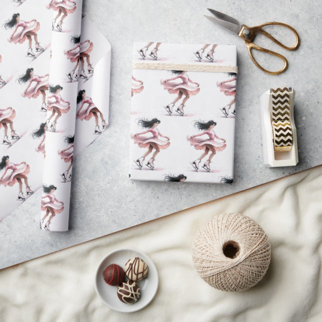 Girl Figure Skater With Pink Ice Skates Wrapping Paper (Crafts)