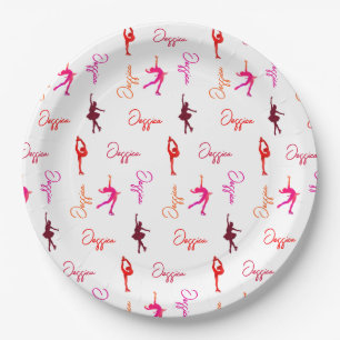 Girl Figure Skating Ice Skating Name All Over  Paper Plate