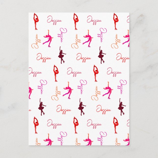 Girl Figure Skating Ice Skating Name All Over  Postcard (Front)