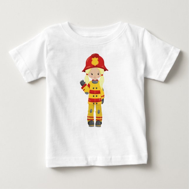 Girl Fireman, Female Firefighter, Blonde Hair Baby T-Shirt (Front)
