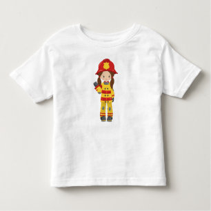 Girl Fireman, Female Firefighter, Brown Hair Toddler T-Shirt