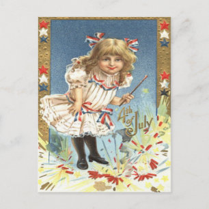 Girl Fireworks Firecracker Stars & Stripes Postcard