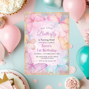 Girl First 1st Birthday Little Butterfly Party Invitation