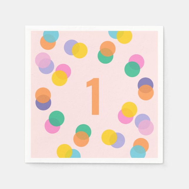 Girl First Birthday Colourful Confetti Napkin (Front)