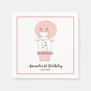 Girl First Birthday Giraffe Party Napkins