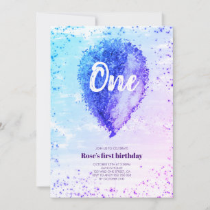 Girl First Birthday Glitter Ombre Balloon Invitation
