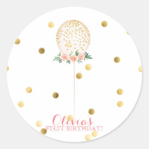 Girl First Birthday Gold Balloon stickers