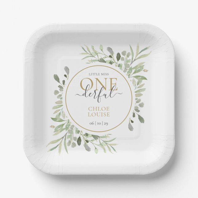 Girl First Birthday Little Miss ONEderful Cute Paper Plate (Front)