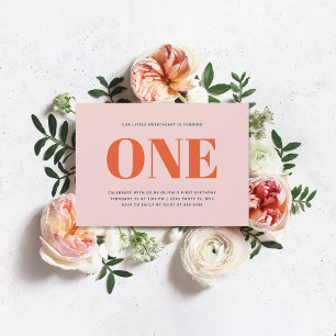 Girl First Birthday Modern Pastel Pink Invitation