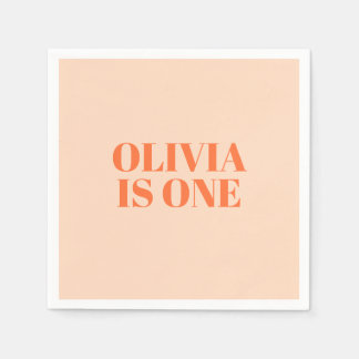 Girl First Birthday Peach Modern Napkin