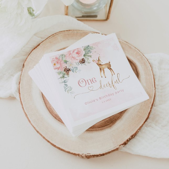 Girl first birthday winter One-deer-ful birthday Napkin (Creator Uploaded)