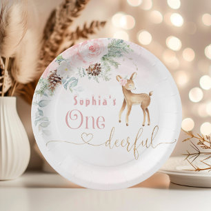 Girl first birthday winter One-deer-ful birthday Paper Plate