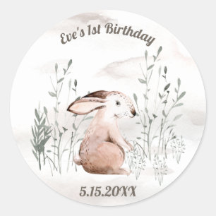 Girl First Birthday, Woodland Animals Classic Round Sticker
