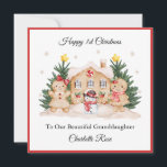 Girl First Christmas Gingerbread Snowman Card<br><div class="desc">This Christmas card is suitable for twin girls or a single girl on their first or second Christmas. The design includes watercolour snowflakes,  a gingerbread house,  Christmas trees,  girl gingerbread characters and snowman.</div>