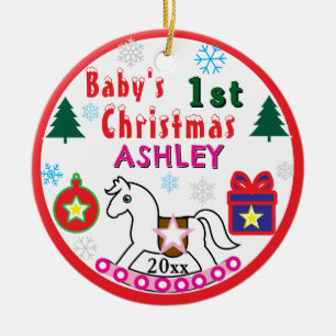Girl First Christmas PHOTO White Horse Ceramic Ornament