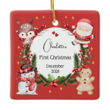 Girl First Christmas Reindeer Santa Tree Ornament 