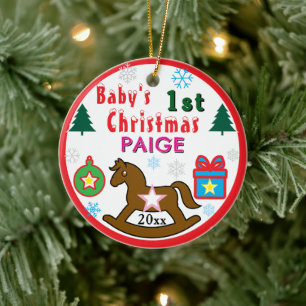 Girl First Christmas Rocking Horse INSERT PHOTO Ceramic Ornament