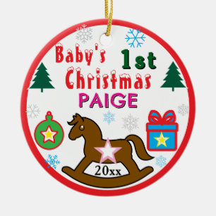 Girl First Christmas Rocking Horse INSERT PHOTO Ceramic Ornament