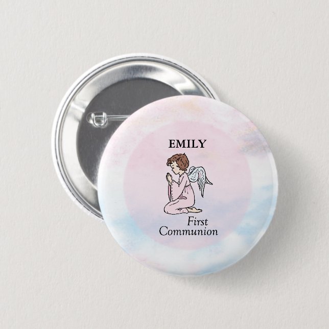 Girl, First Communion Angel 6 Cm Round Badge (Front & Back)