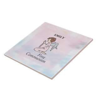 Girl, First Communion Angel Ceramic Tile