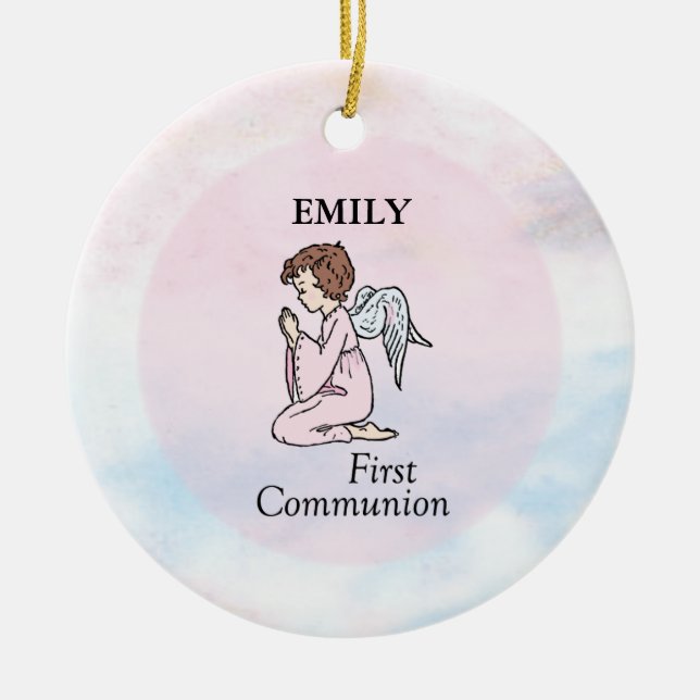 Girl, First Communion Angel Ceramic Tree Decoration (Front)