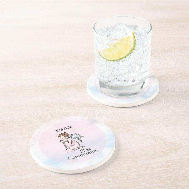 Girl, First Communion Angel Coaster (Side)