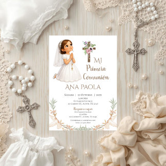 Girl First Communion Invitation in Spanish Boho