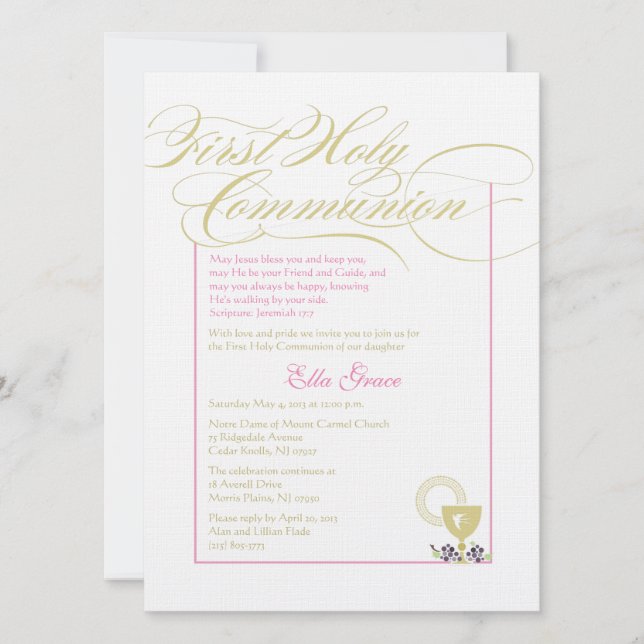 Girl First Communion Invitation - Pink (Front)