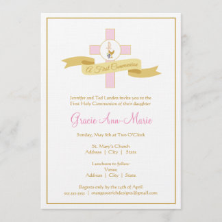 Girl First Communion Invitation - Pink