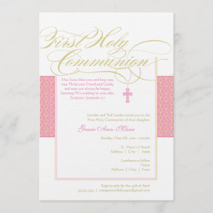 Girl First Communion Invitation - Pink 5 x 7